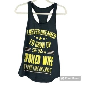 Black Racer Back Sleeveless Tank Top Bright Yellow Graphic